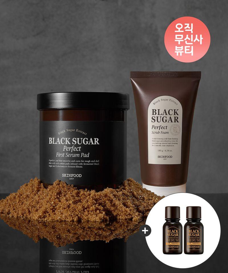 [Gift of 2 Essential 14ml Packs][2-Piece Set] Black Sugar Perfect First Serum Pads (60 Sheets) & Black Sugar Scrub Foam