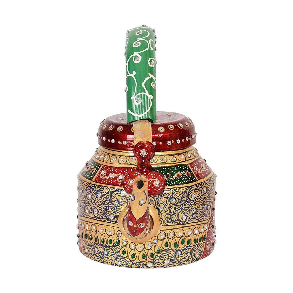 Hand Painted Designer Aluminium Kettle for Tea/Coffee, Home Decor. Capacity 1 Liter, Size 8.5"X5.5"X8.5"