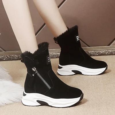 Mode Damen Baumwollstiefel Winter Neu Runde Zehenpartie Plüsch Warm Seitlicher Reißverschluss Niedriger Schaft Flacher Boden Lässige Studenten Damen Schneestiefel