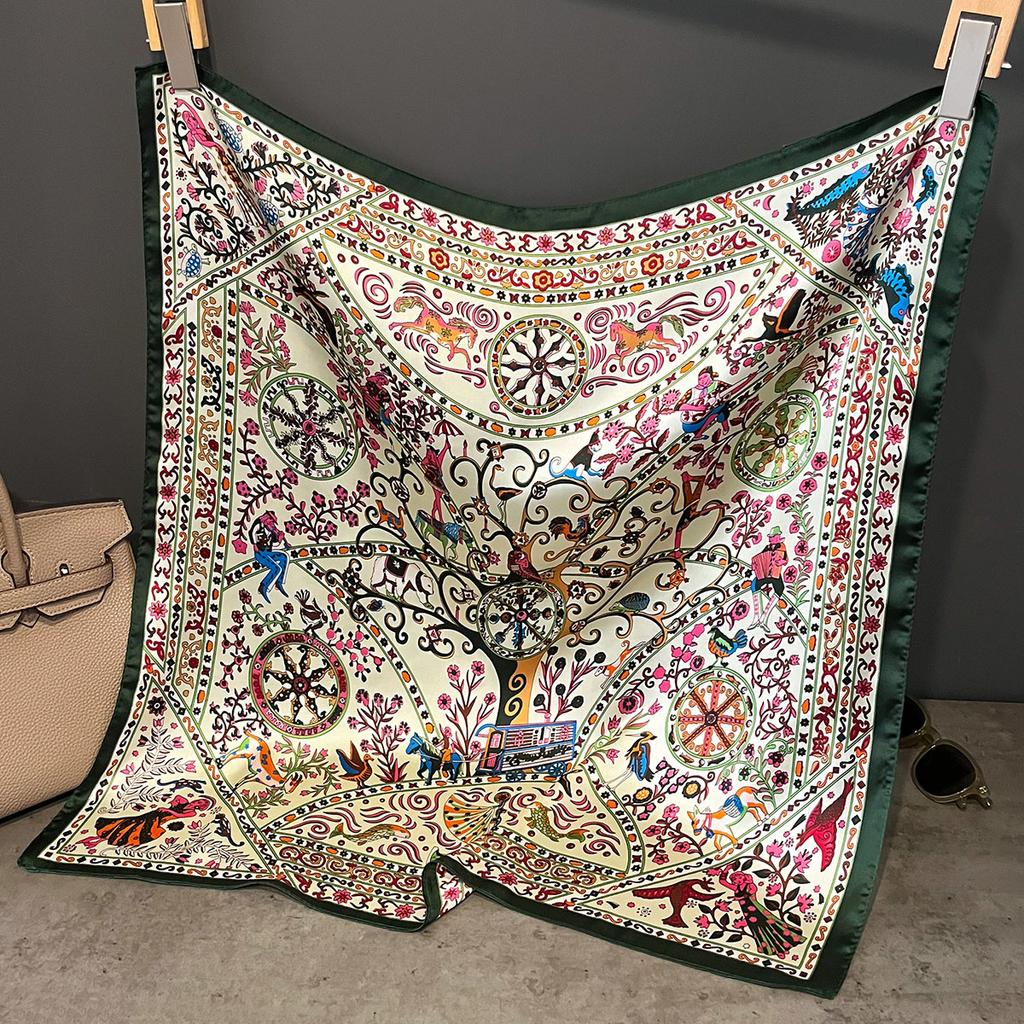  Luxury Floral Print Silk Square Scarf Women Soft Satin Kerchief Hairband Head Hijab Lady Headband Foulard Bag Ribbon