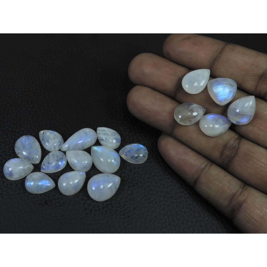 9X13-11X5MM Natural Rainbow Moonstone Pear Cabochon Loose Gemstone 17Pcs Lot C-1772