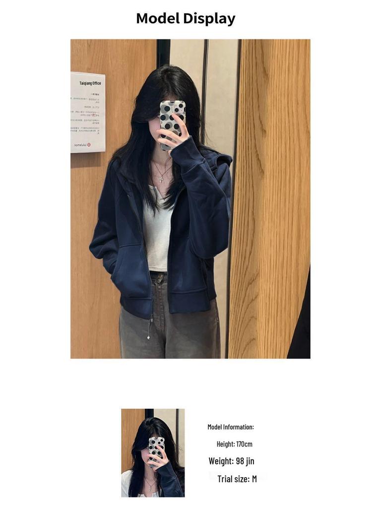 Women's Trendy Hooded Zip-Up Sweatshirt - Petite, Lightweight, Casual Cardigan for Spring and Autumn