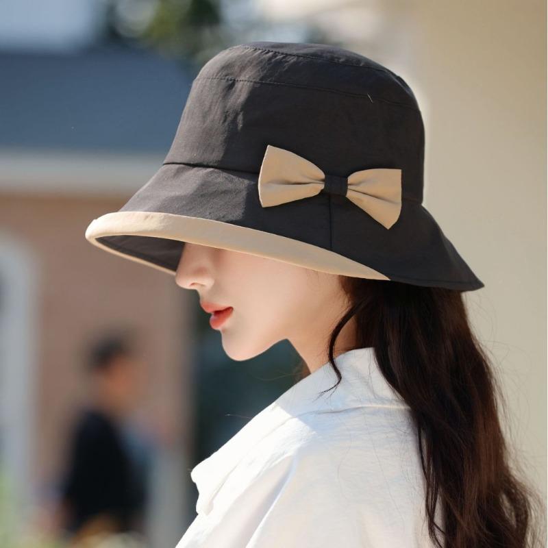 Premium sense bucket hat spring and summer hat women's thin sunshade sunscreen hat bow show face small quick drying sun hat