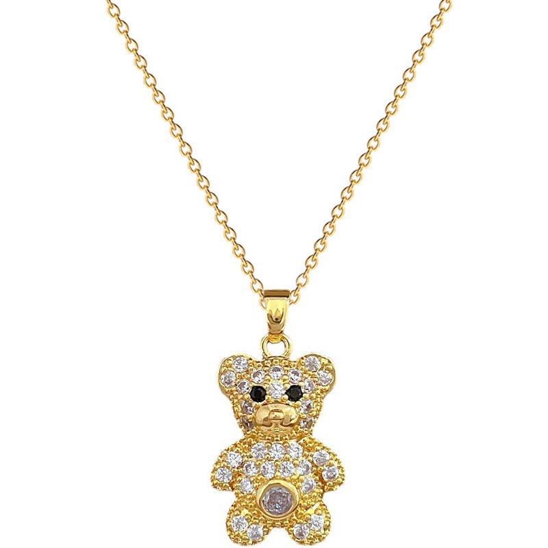 Full Diamond Bear Light Luxury Temperament Full Diamond Necklace Women'S Versatile Collarbone Chain Titanium Steel Chain