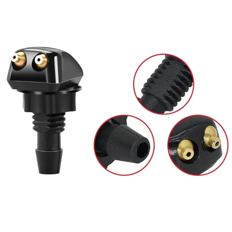 Two-Jet Windshield Washer Nozzle Kit with Adjustable Washer Heads, Hose and Fitting Pieces for Vehicle Washer Replacement Maintenance