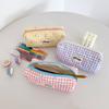 Plaid Bow Makeup and Pencil Case - Stylish and Portable Toiletry and Storage Bag for Students