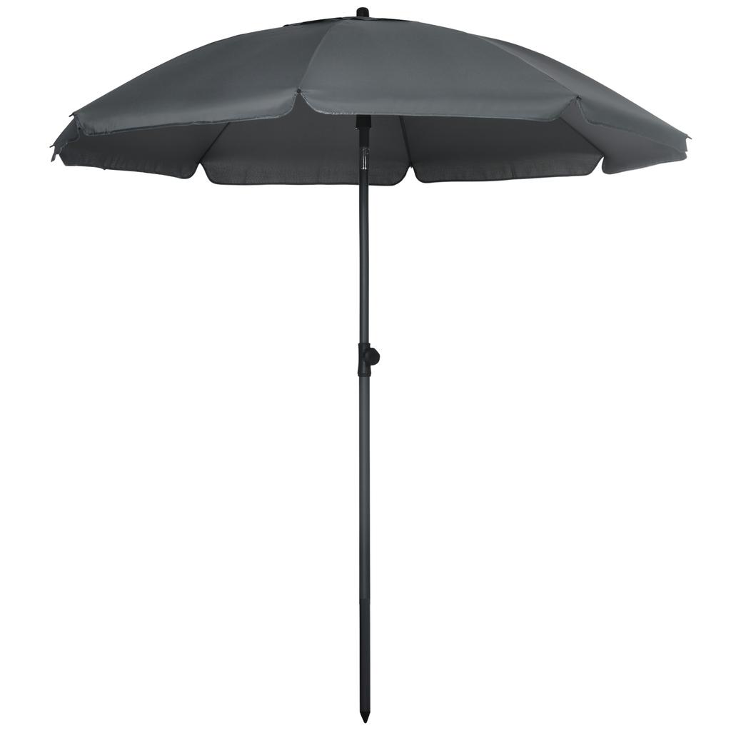 Tilted Beach Umbrella UV 50+ Protection With 8 Fiberglass Ribs Diameter 180 Cm Dark Gray