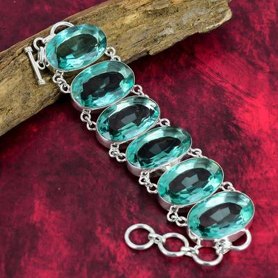 Facettierter Aqua Apatit Handgefertigter Schmuck, Aqua Apatit 925 Sterling Silber Armband, Edelstein Schmuck, verstellbares Kettenarmband für Frauen