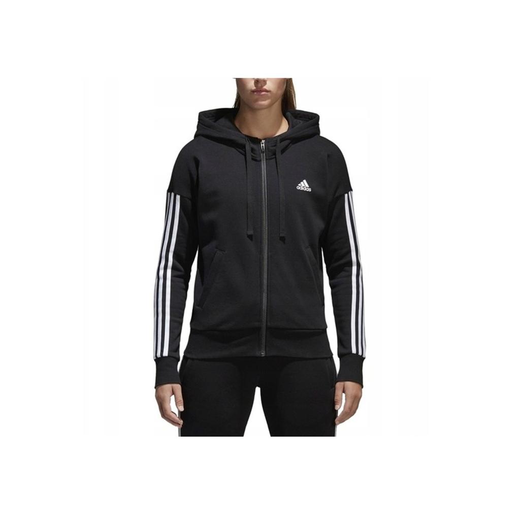 adidas Essentials 3 Stripes Full Zip Hooded Training Running Jacket Women Jackets Black S97059