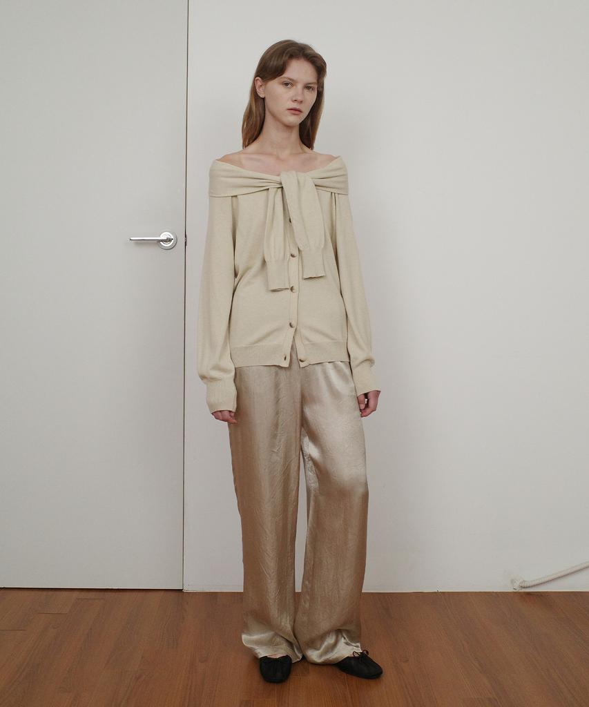 Enor Glossy Satin Banding Pants - Beige