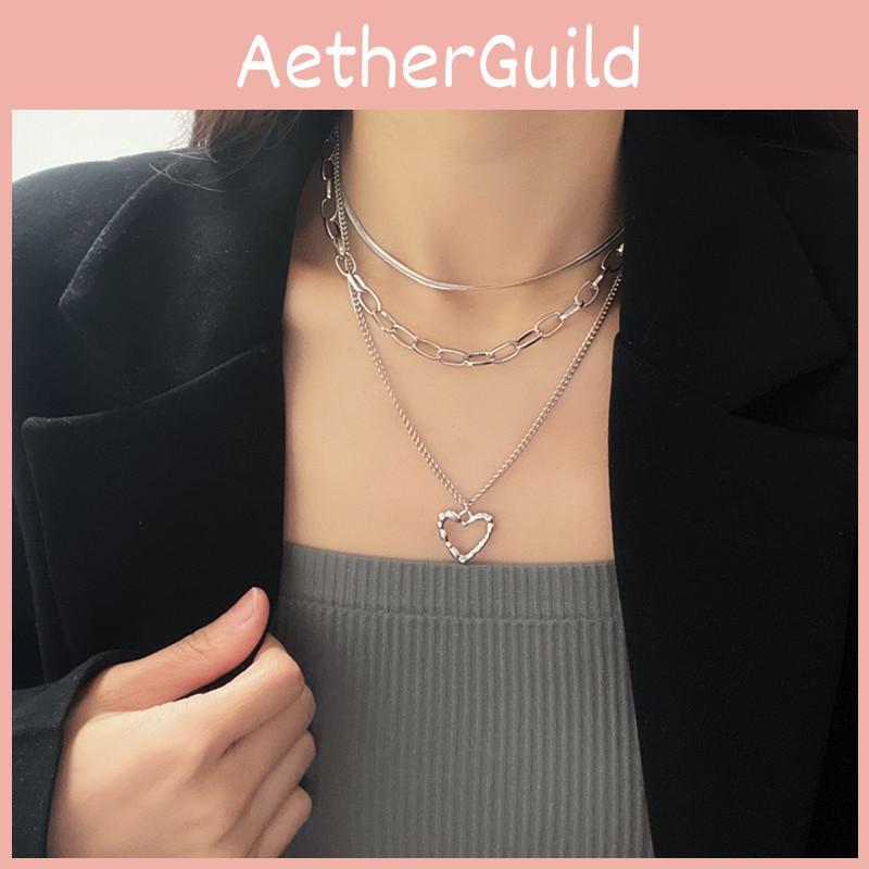 Unique Gold And Silver Heart Angel Wings Layered Necklace For Fashionable Women Style