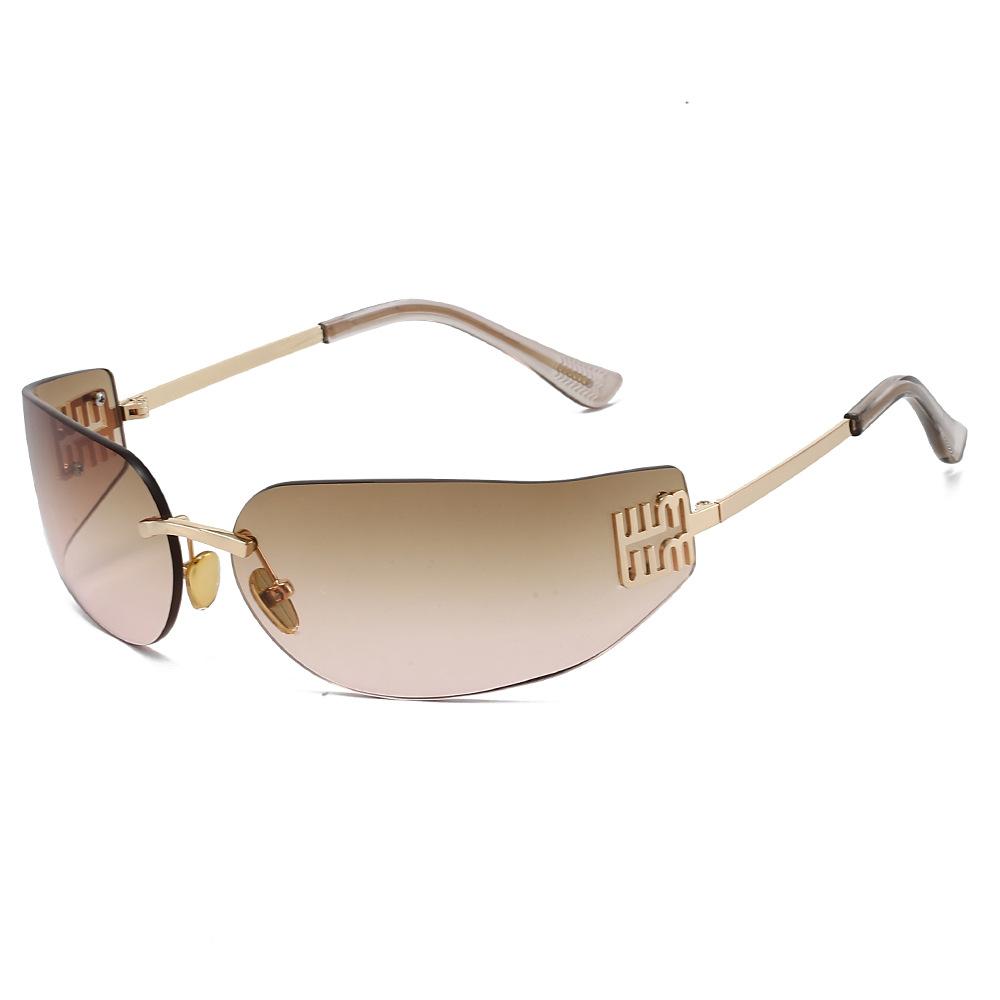 2026 New High End Sunglasses Women Frameless Curved Integrated Sun Glasses for Eye Protection and Sunscreen Travelling Hiking