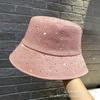 Womens Foldable Sun Hat With Rhinestone Embellishment Cotton Wide Brim Bucket Outdoor Travel