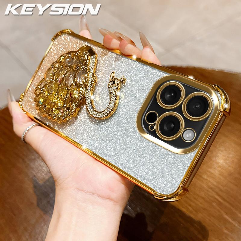 

KEYSION Shockproof Plating Phone Case for iPhone 16 Pro Max Clear TPU Glitter Jewelled Swan kickstand Back Cover for iPhone 16 Plus for iPhone 16 Pro Max золотий