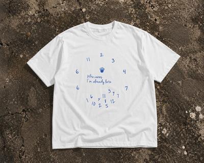 Who Cares Im Already Late Tee, Minimal Y2K Graphic Shirt, Oversized Streetwear T Shirt Aesthetic Unisex