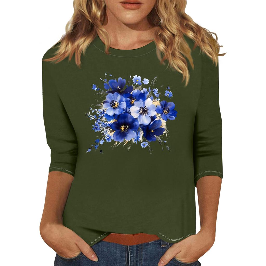 Dames casual top met zevenpuntige mouwen en print, ronde hals.