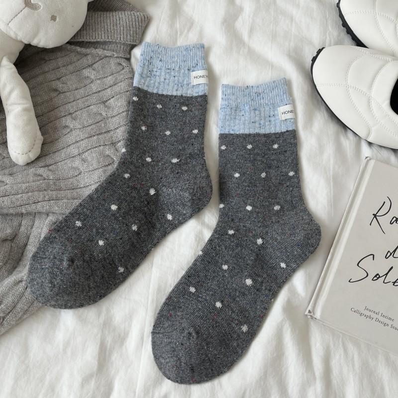 Gray-Blue Wool Socks Children'S Warm Ideas Yarn Twist Medium Tube Socks Fleece Thickened Winter Confinement Socks