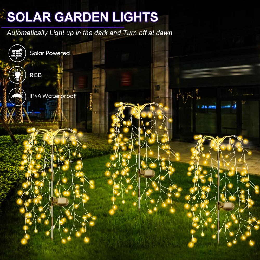 Solar Powered 200/120LED Willow Tree Fireworks Lamp 8 Modes Outdoor Garden Lights Multicolour/warm Decorative String Light