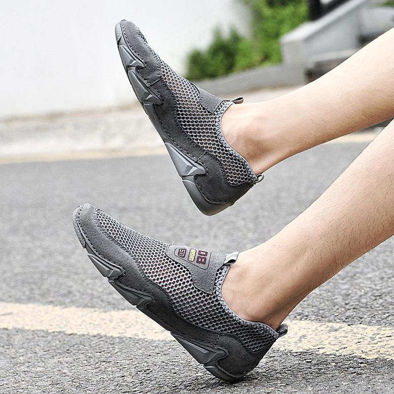Summer Slip-on Mesh Shoes Hollow Breathable Thin Lightweight Tennis Shoes Men's Casual Shoes Soft Sole Sneakers