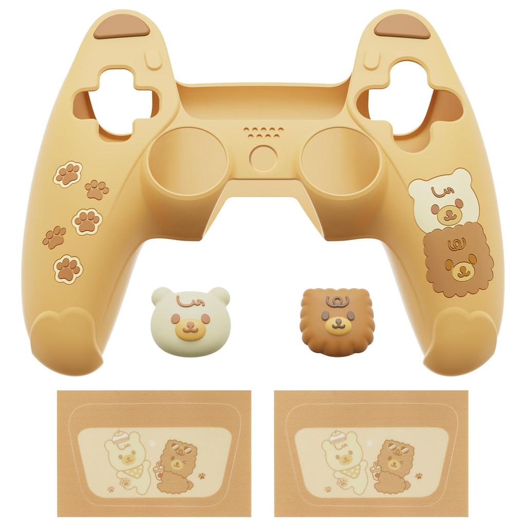 Silicone Cover Compatible with PlayVital Ps5 Compatible with Charging Station with Cute Bear Style Cover Thumbstick Cap Cover Touch Pad Sticker