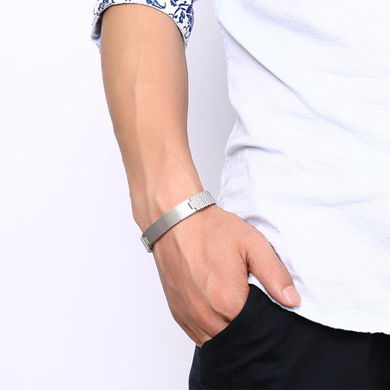 Men Women Personalize Engrave Name Image Stretch Bracelet with Elastic Stainless Steel Band Custom Bangles Unisex Jewelry