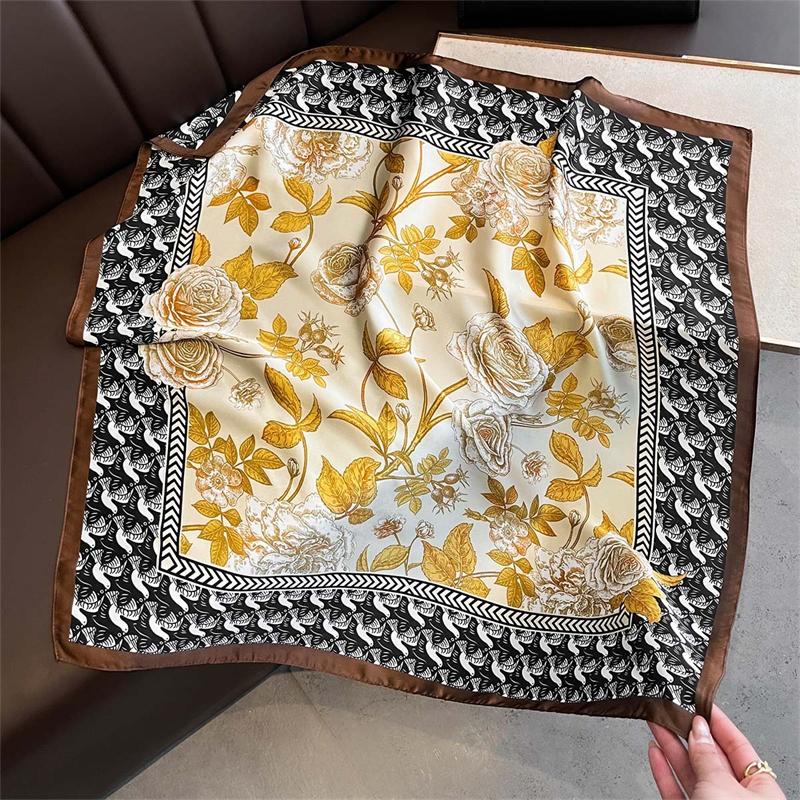 

Квадратный дизайнерский шарф 70 см с принтом золотых роз для женщин, шелковые шарфы, роскошная бандана, хиджаб, шейный платок, шаль, косынка, повязка для волос, фуляр 70x70cm