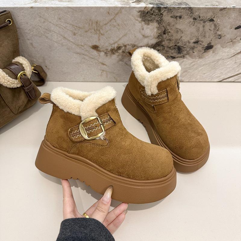 Women's soft elastic thick sole heightening winter fur one warm cold padded snow boots non-slip wear casual sports cotton boots