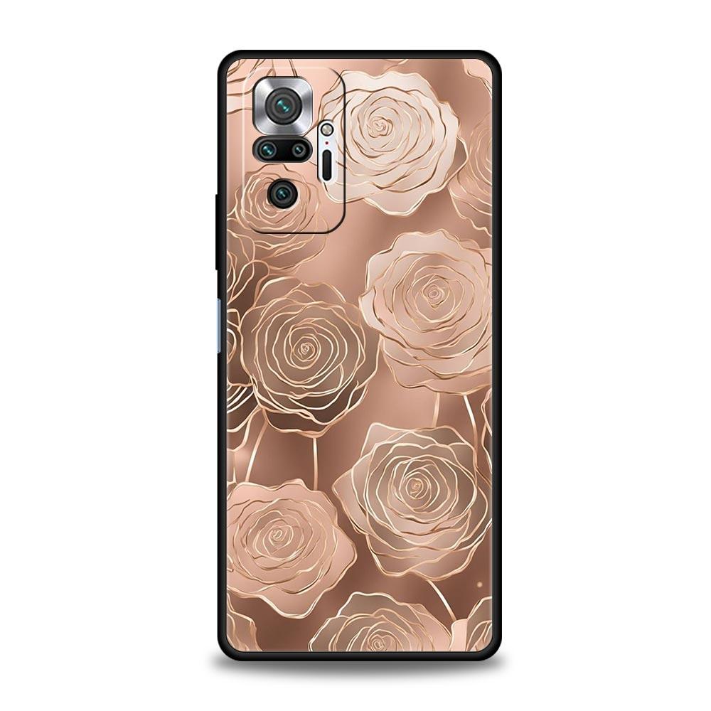 Handyhülle für Xiaomi Redmi Note 14 13 12 5G 11 10 Pro Plus 4G 9S 9 14C 13C 12C 10C 9C 9A Weiche TPU-Hülle Schöne Rosegold-Kunst