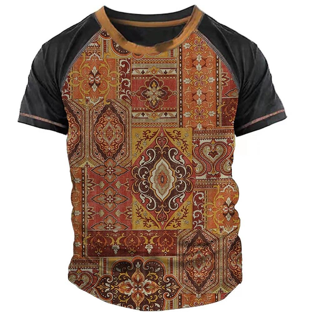 Vintage T Shirt For Men 3d Patchwork Print T-Shirt Oversized Casual Short Sleeved Summer Streetwear Man Clothing O-neck Tees Top