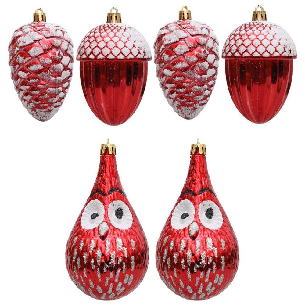 Red Christmas Hanging Decoration Electroplated Pinecone Acorn Owl Xmas Ornament Ball Plastic Festival Xmas Baubles Scene Making