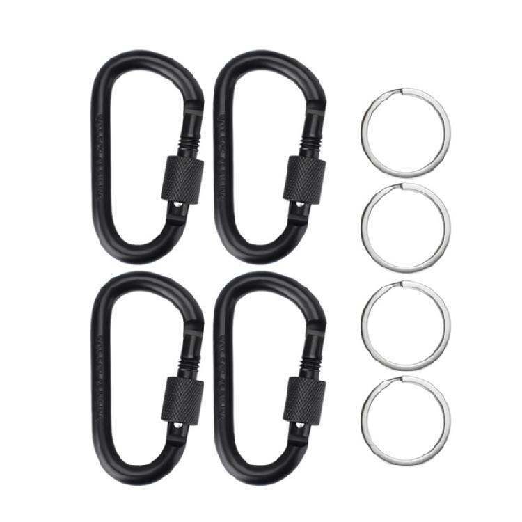4Pcs  Aluminum Alloy Spring Snap Hook Locking Carabiners D-Rings Locking Carabiner Keychain Clip with Key Rings