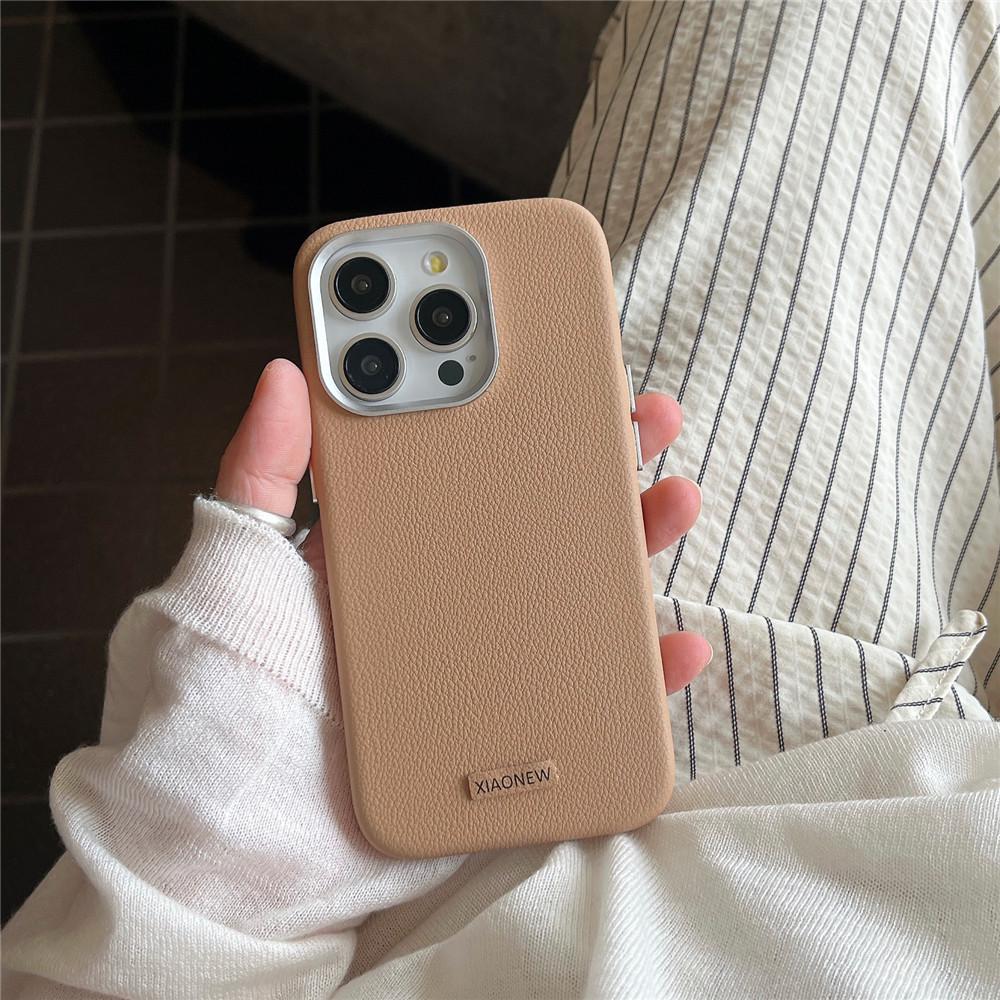 

Кожаный чехол с металлическим краем для Apple iPhone 16/15/14P/13PRO - Ударопрочный, Однотонный iPhone 14 Pro Max