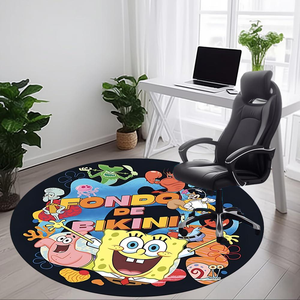 1PC SpongeBob SquarePants Office Round Rug - Perfect for Office or Study Decor, Non-Slip Backing, Decorative Floor Mat Yy250916022