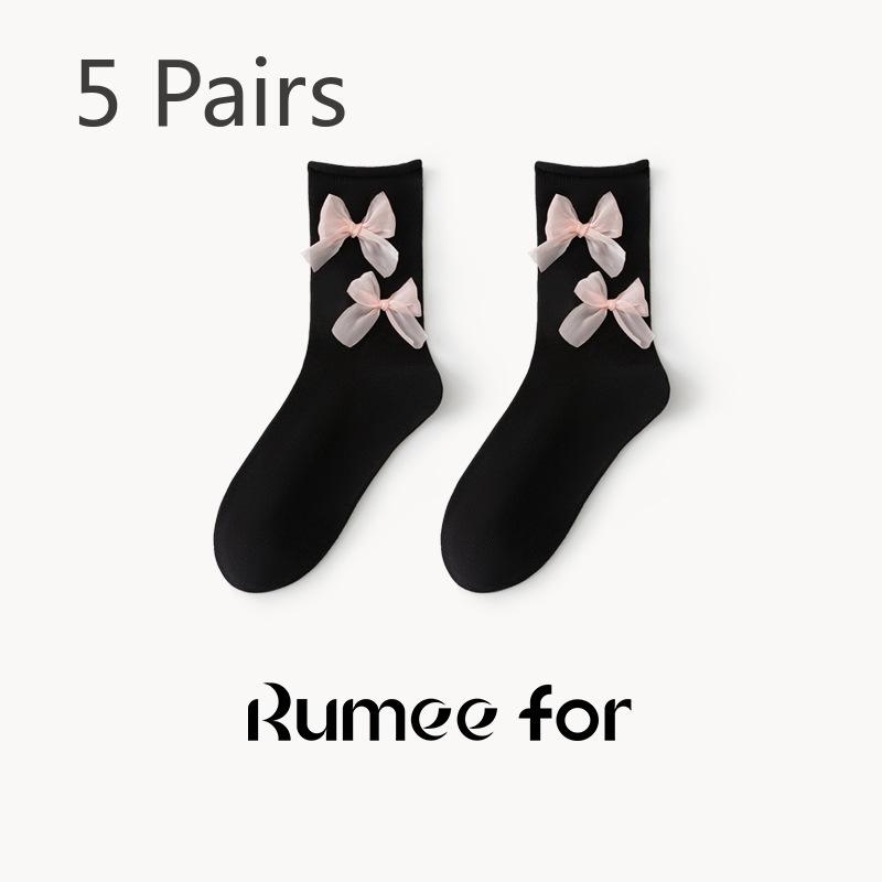 5 Pairs of New Female Spring and Summer Non Slip Lovely Bow In Tube Socks