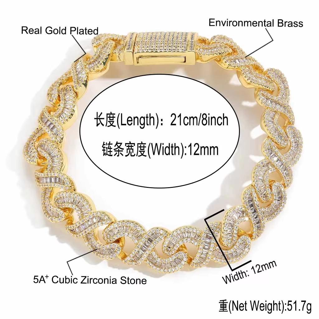BES Fashion 8 Character Infinite Hip Hop Cuban Chain Bracelet Iced Zircon 18K Gold Plated Brass Material Jewelry