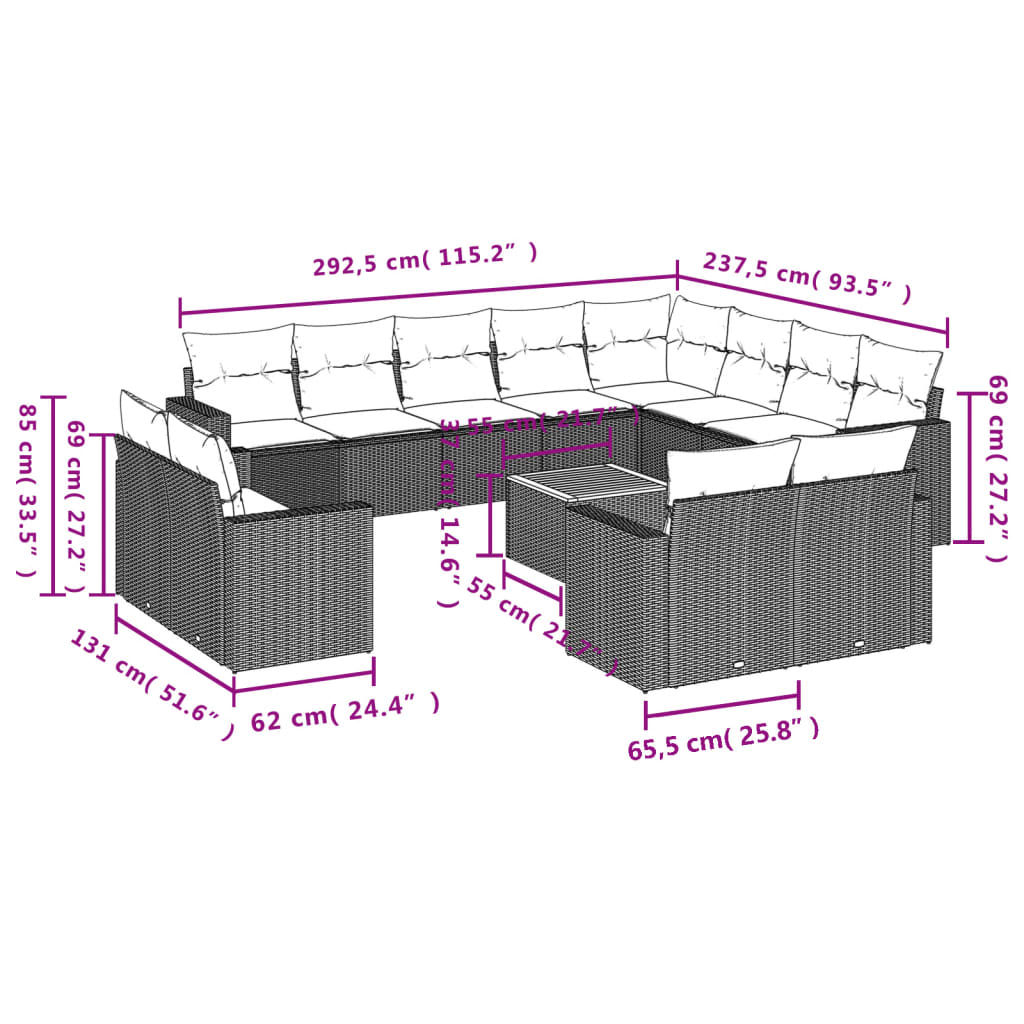 13 piece Garden Sofa Set with Cushions Black Poly Rattan