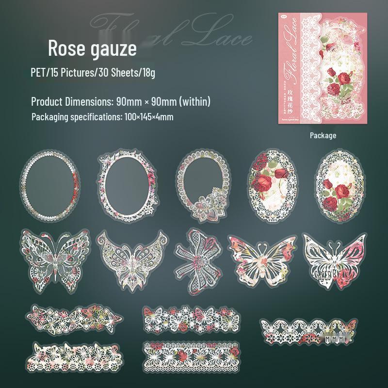 Beautiful Day PET Sticker Series: Floral Lace Journal Decorations, Set of 6