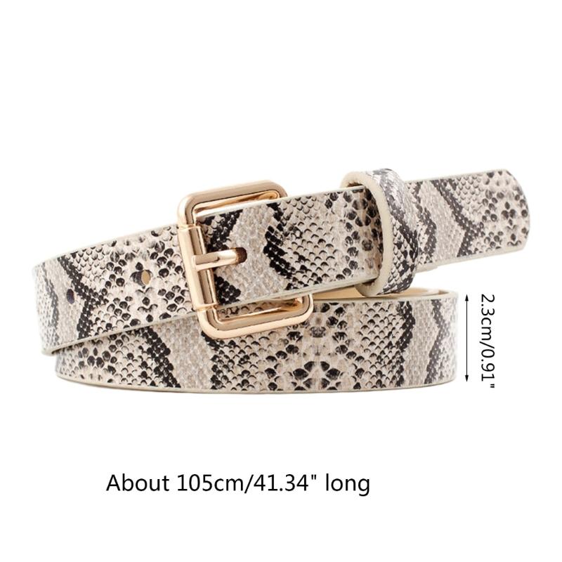Simple Adult Unisex Waist Belt Vintage Snake Pattern PU-leather Fashion Rectangle Buckle Belt for Security Checking