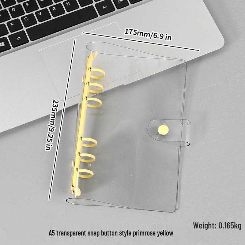 A5/A6 Transparent PVC Ring Binder Planner Cover with Snap Button and Multi-color Six-Hole Metal Clip