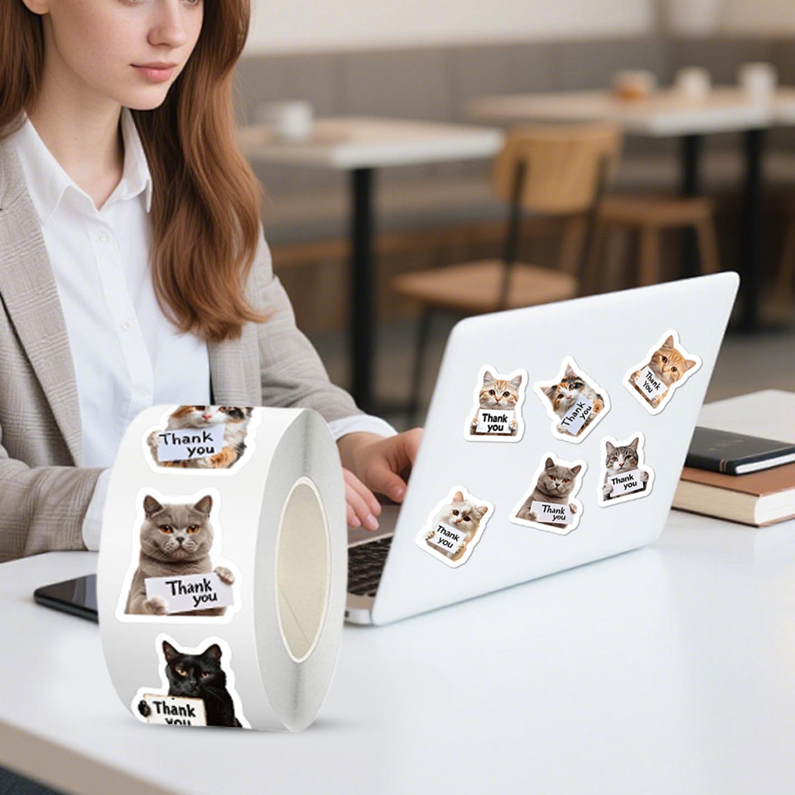 

Cute Cat Stickers Roll 500 Pieces Waterproof Thank You Decal Laptop Decal For Girls Adults Classroom Party Favors Small Business CN