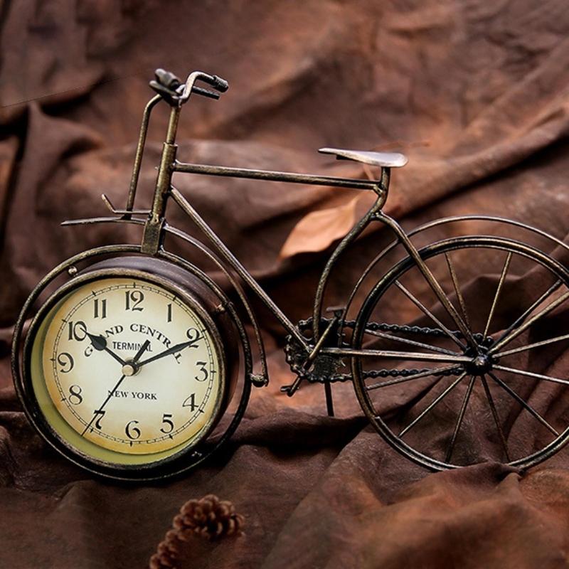 Antique Bicycle Alarm Clock Arabi Numeral Desk Clock Vintage Table Clock Home Office Bedroom Dormitory Decoration