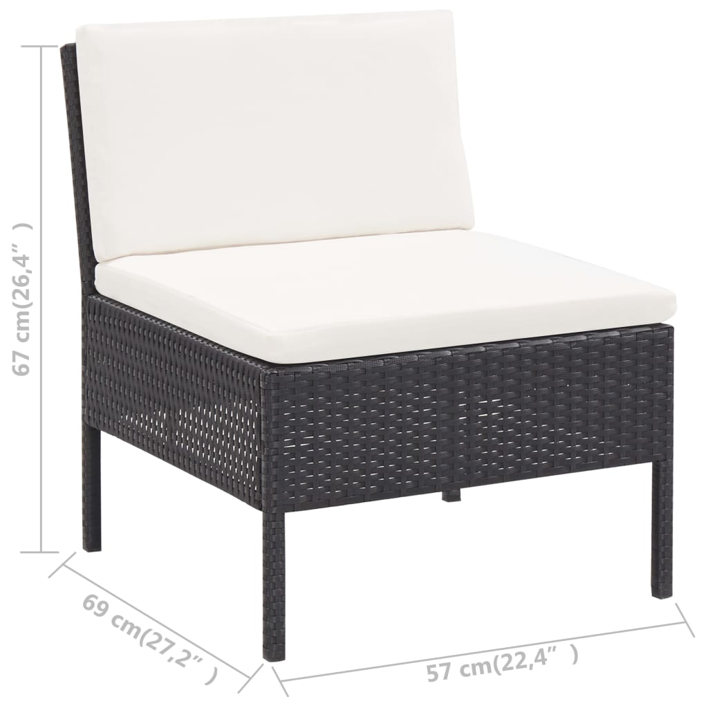6 Piece Garden Lounge Set with Cushions Poly Rattan Black