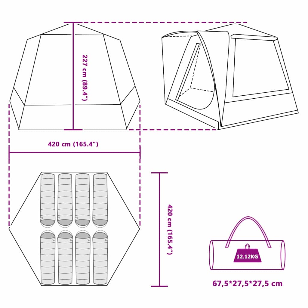 Camping Tent Hut Gray and Orange 420 X 420 X 227 Cm Polyester