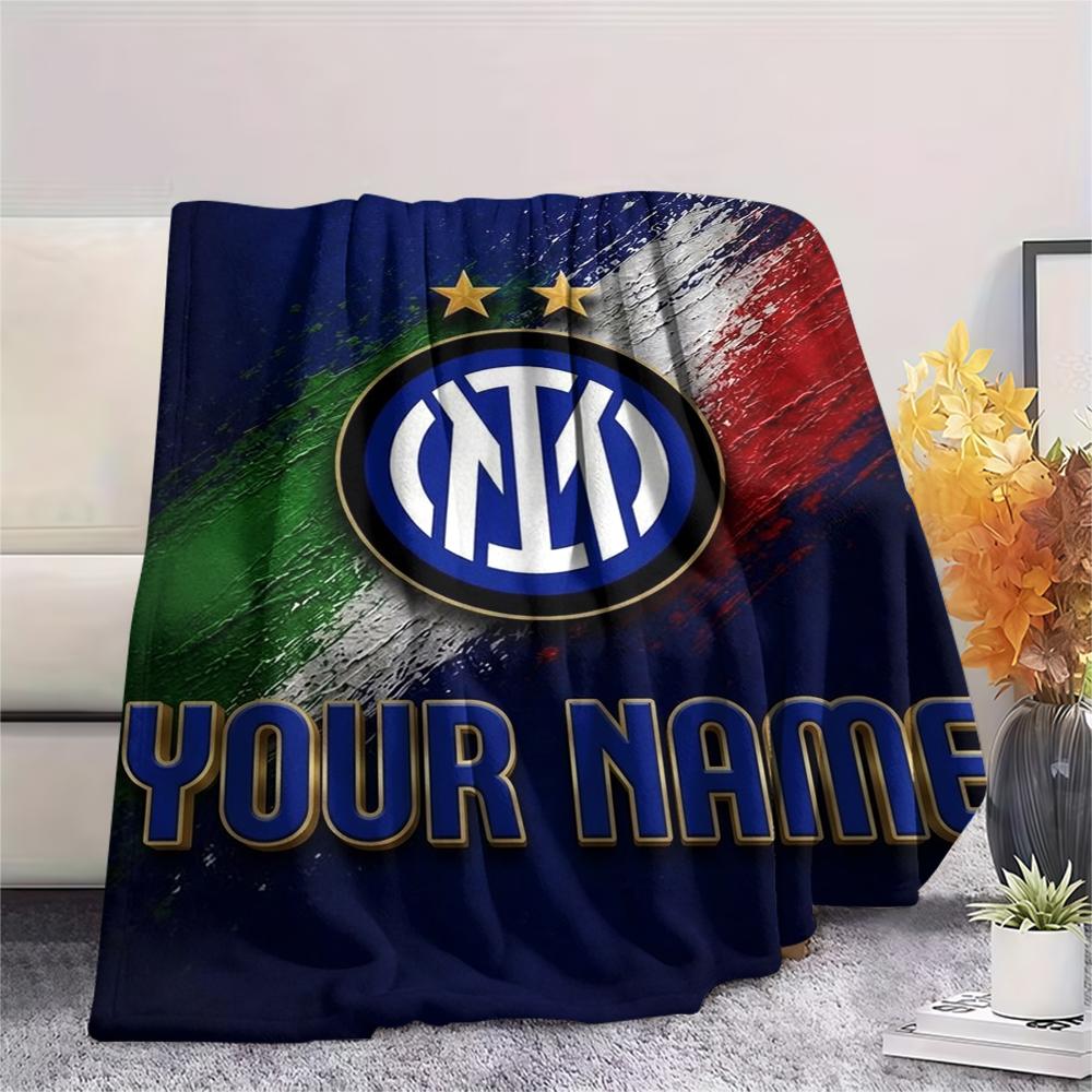 1PC Custom Name Inter Milan Patterned Flannel Blanket Suitable For All Seasons for Home Decor Warmth and Comfort Gifts Holiday Present
