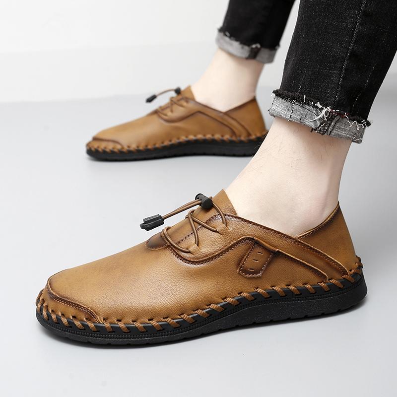 Men's Handmade Leather Shoes Comfortable Loafers Slip On Flats Outdoor Walking Shoes Moccasins