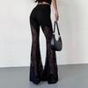 European and American Spring and Summer Fashion Sexy Mesh See Through Pants Slim Fit Micro Flared Pants Women's Clothing