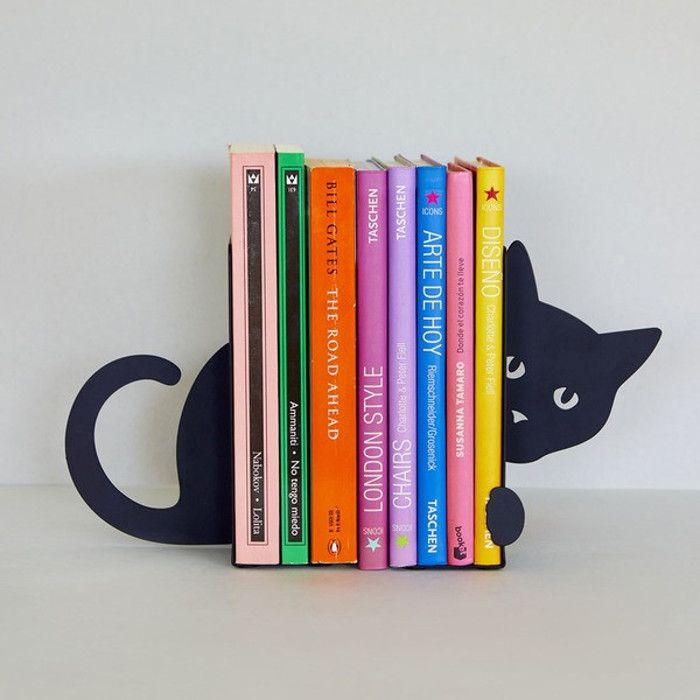 Serre-livres - Animaux - Chat Noir - Métal - Noir - 13,5 cm de hauteur noir