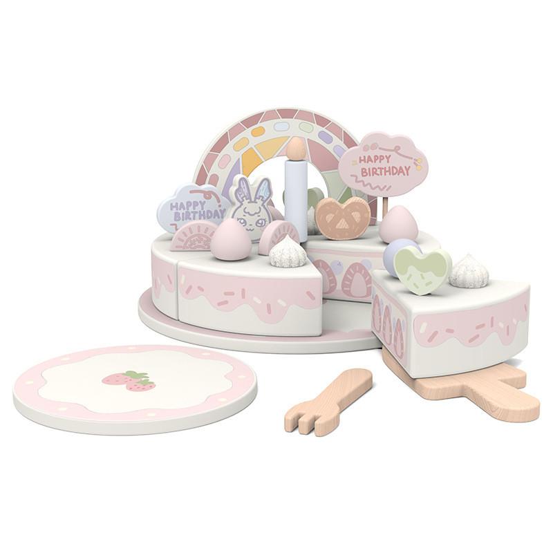 Wooden Dessert Toy Set With Peach Cheese Cake For Kids Play Interactive Family