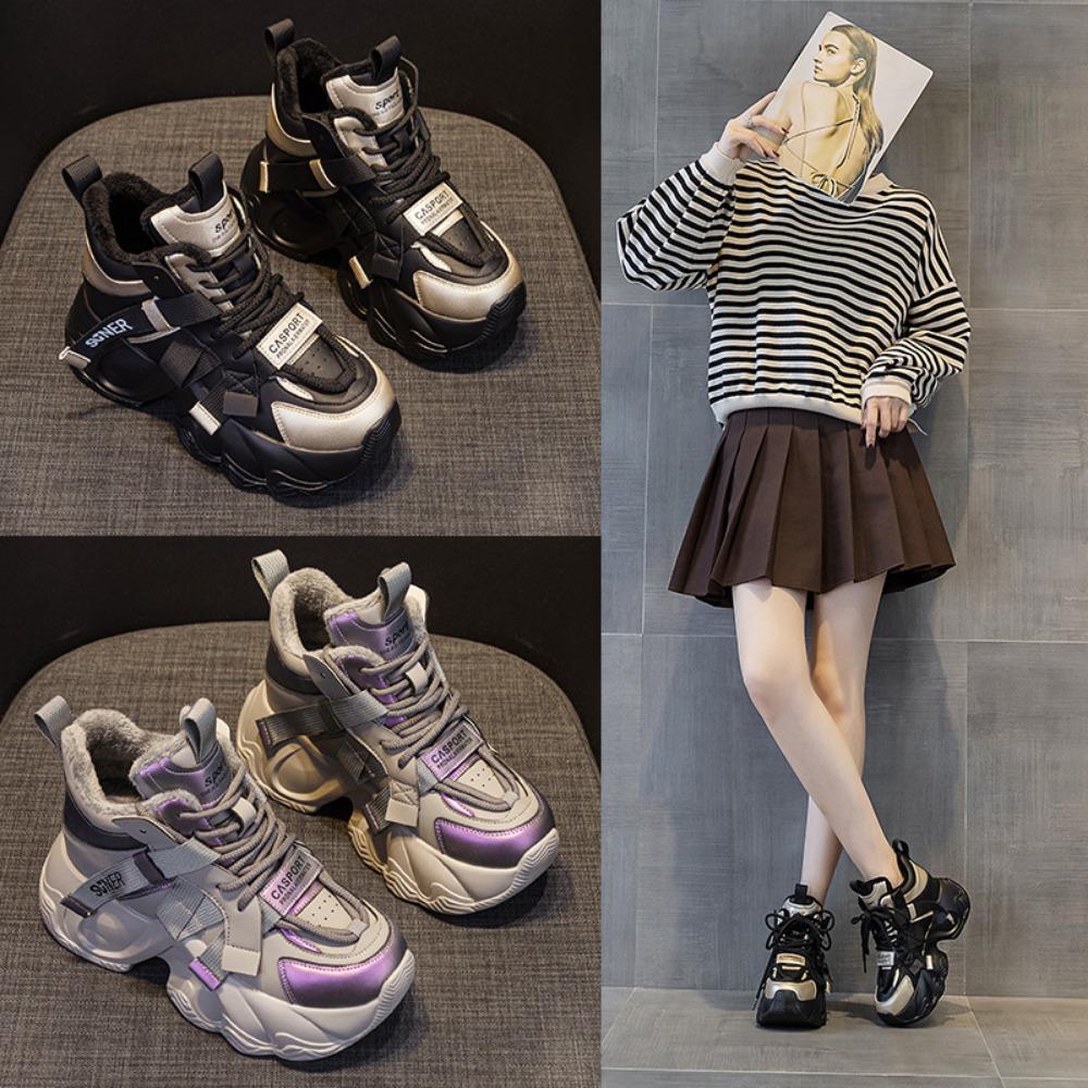 Casual Sports Shoes Women's Platform Shoes Spring New Casual Shoes French Round Head Thick Sole Heightening Casual Sneakers