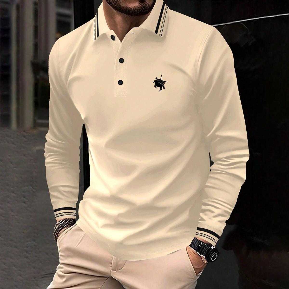 

Европейская модная одежда Мужская рубашка поло с длинными рукавами L бежевый